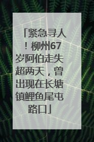紧急寻人！柳州67岁阿伯走失超两天，曾出现在长塘镇鲤鱼尾屯路口