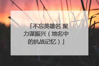 不忘英雄名 聚力谋振兴（地名中的抗战记忆）