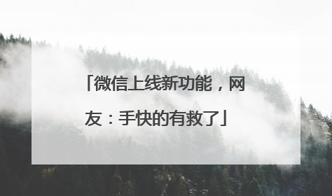 微信上线新功能，网友：手快的有救了